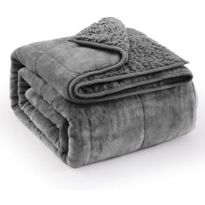 Super Fuzzy Soft Sherpa Fleece Weighted Blanket, 12 lbs Dual Sided Fluffy Heavy Weighted Blankets for Adults - No Bunching with Double Layers of Soft Inner Lining (48"x 72", 12 Pounds) (Elegant Grey)