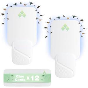 Fly Trap Indoor, Fruit Fly Traps for Indoors, Two Modes Protect 400 Sq Ft for Home, 2 Devices 12 Glue Cards, Fly Catcher Trap for Fruit Flies, Gnats, Mosquito, Flies, Moths, and Other Flying Insects