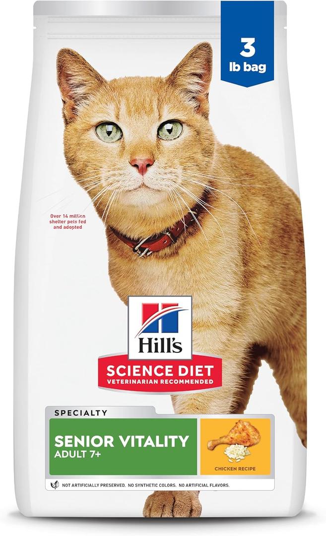 Hill's Science Diet Adult 7+ Senior Vitality Dry Cat Food, Chicken & Rice, 6 lb. Bag (EXP 07/01/26)