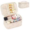 OCHEAL Makeup Bag for Women - Travel Cosmetic Organizer with Brush Slot & Divider, Large Capacity Toiletry Bag for Girls, Travel Makeup Case for everyday Make up Accessories -Beige floral
