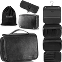 Elviros Hanging Toiletry Bag Removable Travel Bag PU leather Makeup Cosmetic Organizer Kit, Black
