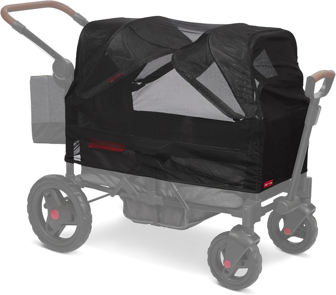 Mosquito Net for Baby Stroller Wagon, Baby Travel Gear, Wagon Stroller Summer Essentials, Newborn Essentials, Radio Flyer Mosquito Mesh with Bag (2 Seats, Low Sides)