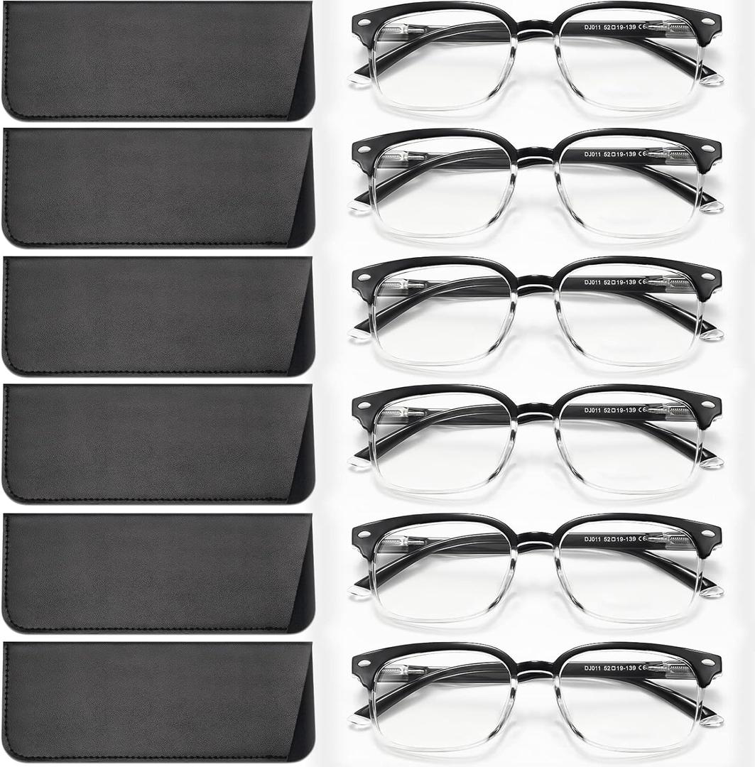 NOVIVON 6 Pack Reading Glasses for Women, Reading glasses men, Blue Light Blocking Readers, Computer eye glasses, Cheaters (Black-transparent)