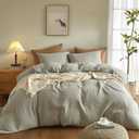 SE SOFTEXLY Muslin Duvet Cover King Size, 100% Washed Cotton Duvet Cover Set, Ultra Soft Comforter Cover Linen Like, 3 Pieces Minimalist Gauze Duvet Cover with 2 Pillowcases, 90"x104", Nature (B-smoky-green)