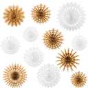 12 Pcs Winter White Brown Paper Snowflakes Decorations Wonderland Theme Ceiling Hanging Snowflake Tissue Paper Fans for Winter Christmas Holiday Wedding Birthday Party Supplies