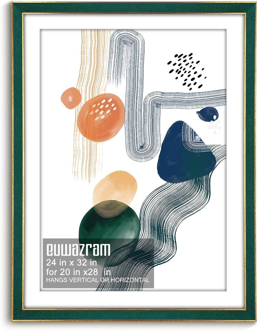 Suede 24x32 Frame - Single Frame, Christmas Elegant Green 24 x 32 Poster Frame with Mat for 20x28, 24x32 Picture Frames for Artwork, Puzzles, Photos and Movie Posters