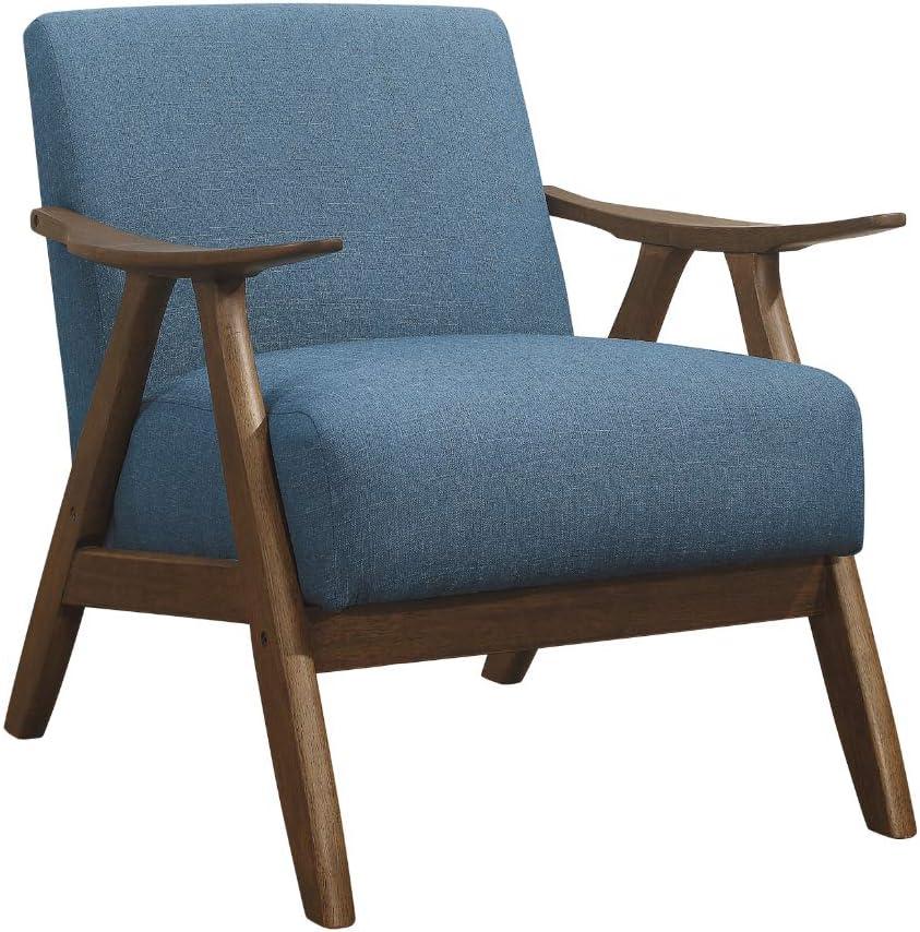 Lexicon Mid Century Modern Accent Chair with Solid Wood Frame in Walnut Finish, Upholstered Living Room Lounge Arm Chair, Thick and Comfy Innerspring Seat Cushion, Linen-Look Fabric, Blue (Walnut Frame)