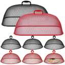 Hicarer 8 Pcs Metal Mesh Screen Food Cover for Outdoors Set Including Extra Large 18.5 in Mesh Food Tents for Outdoor Pcs 11 in Large Dome Picnic Covers (Black Red)