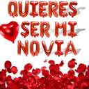 QUIERES SER MI NOVIA - 16'' Will You Be My Girlfriend Balloons Spanish with 200pcs Artificial Rose Petals for Valentines Day Decorations (Quieres Ser Mi Novia Balloons Red)
