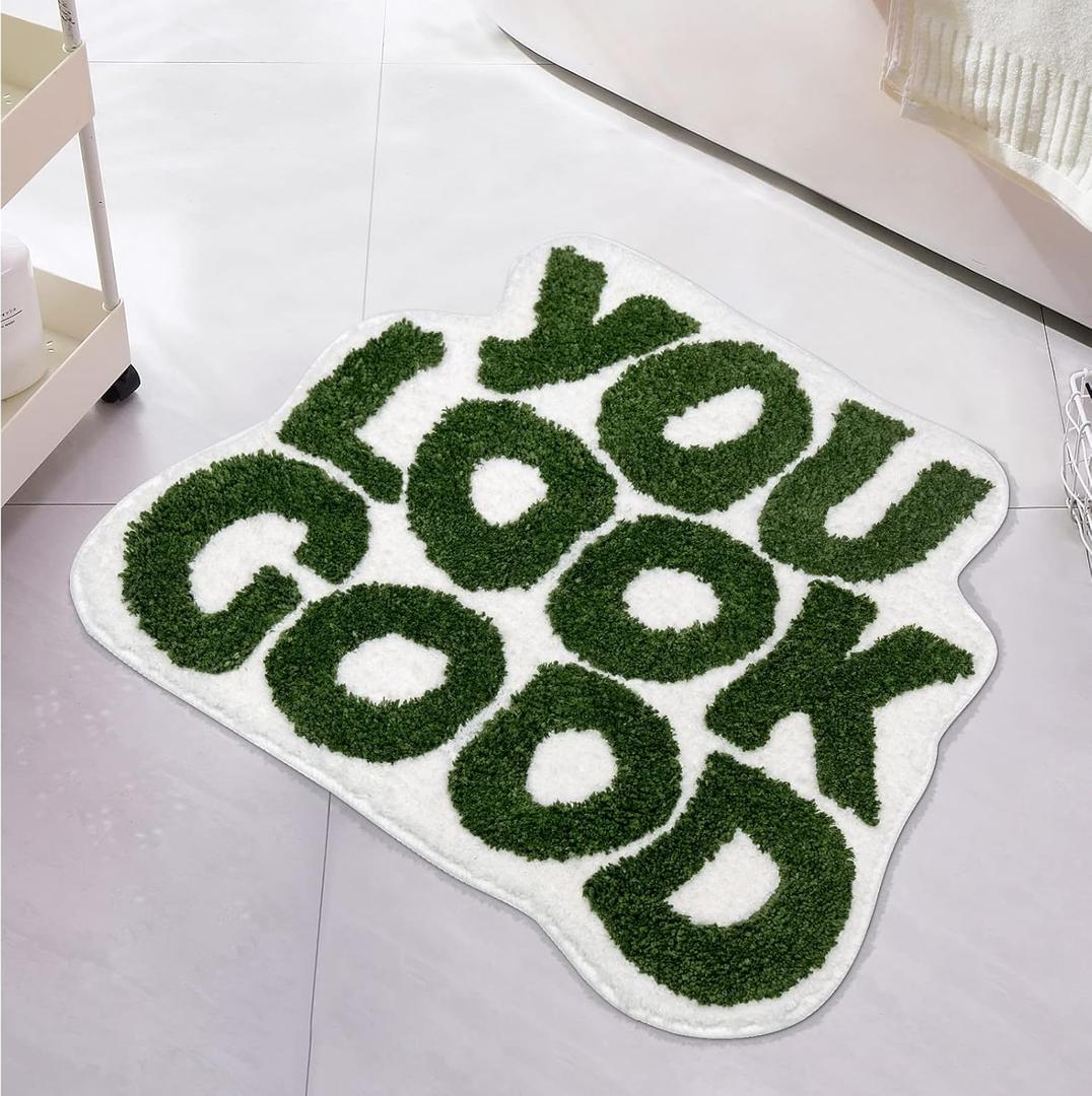 You Look Good Bath Mat Green Bathroom Rugs Funny Cute Bathroom Decor Preppy Small Cool Rug Non Slip Microfiber Washable Absorbent Shower Rug, 25x21