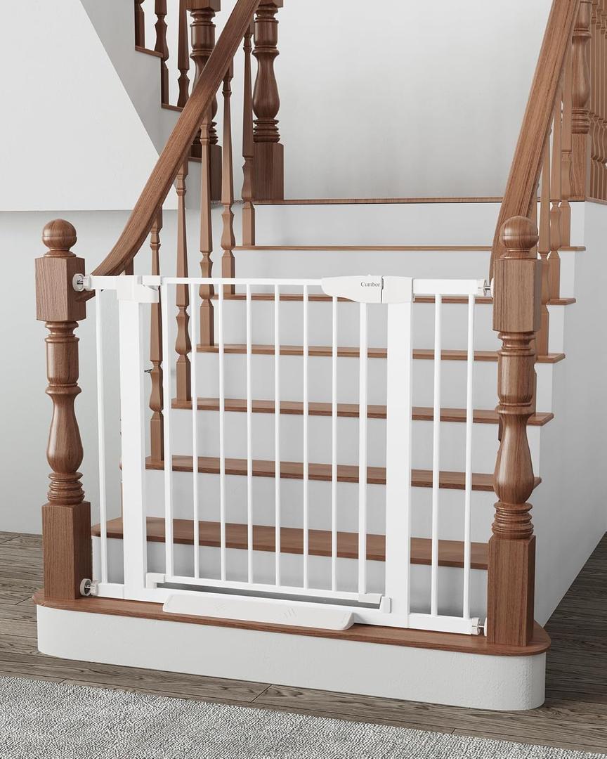 Cumbor 29.7-40.6" Baby Gate for Stairs, Mom's Choice Awards Winner-Dog Gate for Doorways, Pressure Mounted Self Closing Pet Gates for Dogs Indoor, Durable Safety Child Gate with Easy Walk Thru Door (29.7-40.6"W x 30.5"H, White)
