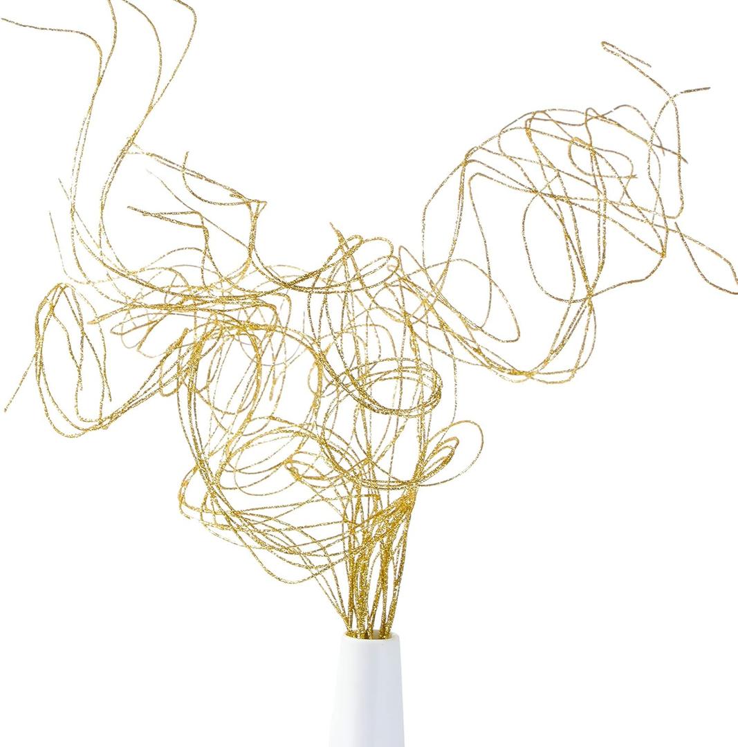 Glitter Curly Ting Ting Branches Christmas Branches Vase Filler Artificial Curly Twigs for Christmas Tree Garland Wreath Decoration, Craft Vases Home Garden Decoration (Gold, 36 Pieces)