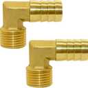 Joywayus Brass Hose Fittings 90 Degree Elbow 3/4" Barb to 1/2"NPT Male Water/Fuel/Air(Pack of 2)