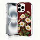 for iPhone 16 Pro Max Case, Floral Clear Cases, Cute Floral Pattern Flower Design, Scratch Resistant Shockproof Cover, Aesthetic Phone Cover, Daisies on Red Background Phone Case（B144）
