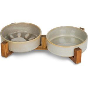 Ceramic Slow Feeder Dog Bowl Set with Stand, Cute Paw Slow Feeding Food Bowl and Water Bowl for Medium Breed, 6.3" Ceramic Non Slip Dog Dishes, Grey Ceramic Slow Feeder Dog Bowl Set with Stand, Cute Paw Slow Feeding Food Bowl and Water Bowl for Medium Breed, 6.3" Ceramic Non Slip Dog Dishes, Grey
