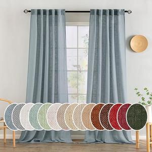 MIULEE Dusty Blue Linen Curtains 108 Inches Long 2 Panels for Bedroom Living Room, Soft Thick Linen Textured Window Drapes Semi Sheer Light Filtering Back Tab Rod Pocket Light Blue Decor