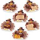 6 Pcs Thanksgiving Bathroom Rug Thanksgiving Turkey Bath Mat Bathroom Decor Farmhouse Turkey Rugs Non Slip Bath Doormat 16 x 16 Inches for Holiday Kitchen Living Room Home