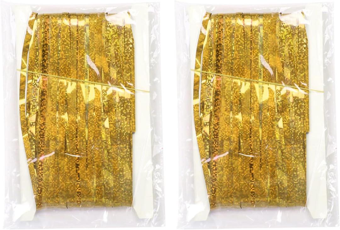 Elegant Party Backdrops Background Sturdy Fringes Curtains For Parties And Festivals With Stylish Light Reflection (Gold)