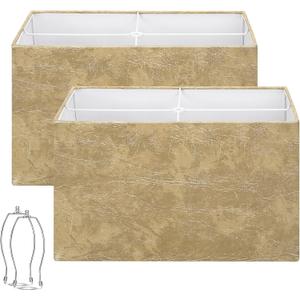 Rustic Rectangle Lamp Shades Set of 2, Large Faux Leather Lampshades for Table Lamps, 16"L x 8"W x 10"H, Lamp Shades Replacement for Floor Lamps, Spider, Harp Holders Included, Easy Assembly Required
