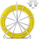 VEVOR Fish Tape Fiberglass, 600 ft, 5/16 in, Duct Rodder Fishtape Wire Puller, Cable Running Rod with Steel Reel Stand, 3 Pulling Heads, Fishing Tools for Walls and Electrical Conduit, Non-Conductive