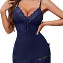 Avidlove Night Gowns for Women Babydoll Lingerie Dress Lace Trim Sleepwear Chemise Nightgowns Side Split Nighty (Small, Blue)