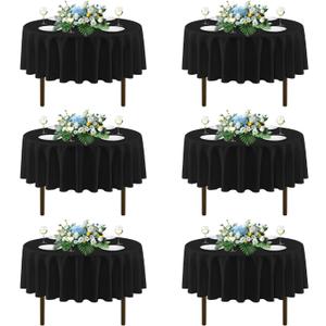 Sancua 70 Inch Round Tablecloths Black, 6 Pack - Circle Fabric Cloth Table Cloths for Wedding Party Reception Banquet Birthday, Washable Polyester Table Cover (Fit 20-58 Inch Tables)