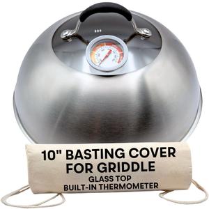 Basting Cover for Griddle with Thermometer and Glass Top, 10-Inch Stainless Steel Melting Dome for BBQ, Grilling Accessories, Grilling Gifts for Men, Blackstone Griddle Accessories