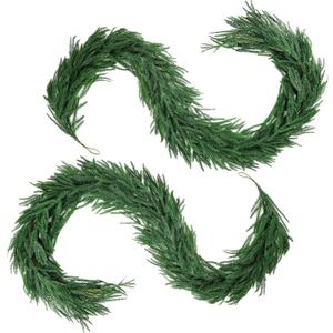 6FT Christmas Garland,Flexible Greenery Artificial Norfolk Pine Garland for Fireplace Mantel Staircase Front Door Table Centerpiece, Indoor Outdoor Holiday Decor with Realistic Pine Needles (2)