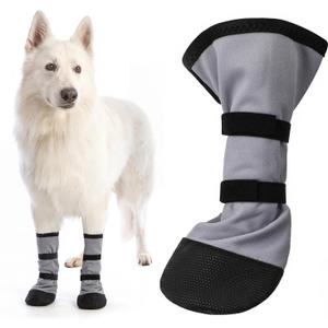 2 Pcs Dog Paw Wound Recovery Boots Non-Slip Dog Protector Boots for Injured Paw Breathable Soft Pet Shoes for Wound Care Outdoor Walking(S,Gray)