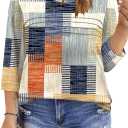 LOMON Plus Size Women Blouses 3/4 Length Sleeve Tops Crewneck Pleated Casual Tees Shirts 1X-5X (Blanket Print)