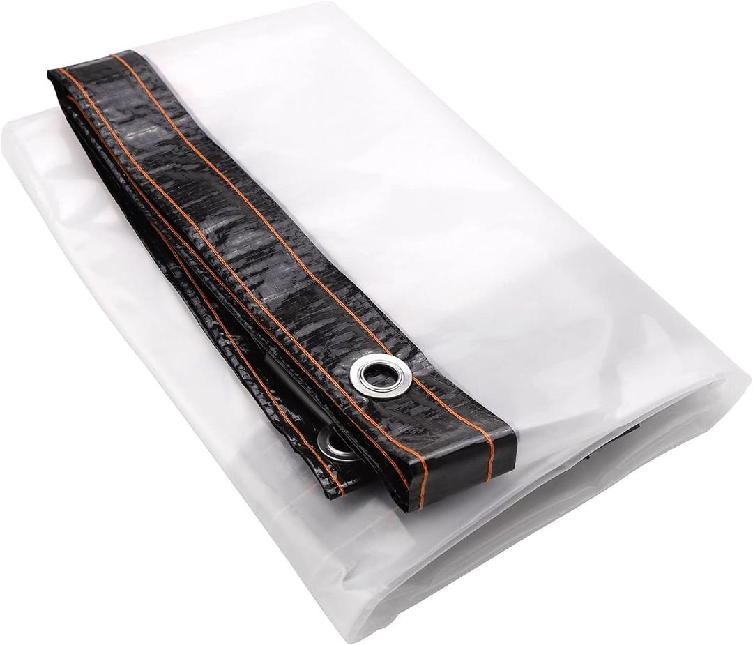 Clear Tarp with Grommets, 5x10ft Heavy Duty Waterproof Tarp Cover Transparent Rainproof Tarpaulin for Patio, Porch and Outdoor(1.5 x 3 m/5 x 10 ft)