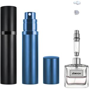 2PCS Perfume Travel Refillable Bottle, Bottom-Filling Fragrances Perfume Atomizer, Empty Mini Cologne Dispenser, Portable Sprayer Pocket Size for On the Go 5ml (Black & Dark Blue)