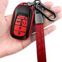 Sindeda for Honda Key fob Cover with Leather Keychain Soft TPU Full Cover Protection,for 2022 2023 2024 2025 Civic Accord HR-V Pilot CR-V,5-Buttons Key Fob Shell(Red)