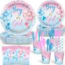 Avezano 192 Pcs Gender Reveal Party Decorations Boy or Girl Plates Napkins Cups Blue and Pink Gender Reveal Party Tableware Set Serve 24