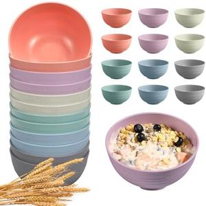 HEYCOME 12 Pcs Unbreakable Cereal Bowls Set, 26 Oz Wheat Straw Bowls Set, Microwave & Dishwasher Safe Bowls for Kitchen, Reusable Plastic Bowls for Soup, Salad and Snack, BPA Free, Multicolor
