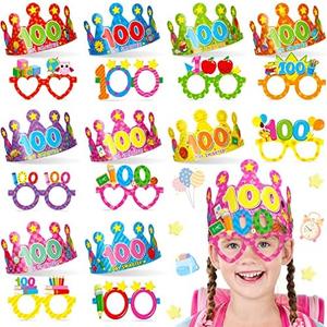 Tatuo 54 Pieces 100th Day of School Glasses and Crowns 100 Days Colorful Paper Eyewear Party Paper Hats for Kids School Gifts Kindergarten Preschool Primary Activities Supplies