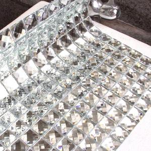 Diflart Peel and Stick Mirror Glass Mosaic Tile, 3/4 Inch Silver Square, Crystal Diamond Mirror Tile Backsplash for Kitchen Bathroom Wall, Pack of 5 Sheets