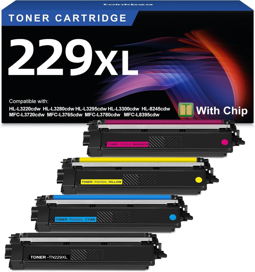 TN229XL 229XL TN229 High Yield Toner Cartridge Compatible Replacement for Brother TN229XL TN-229 Works with Brother MFC-L3720CDW L3780CDW L3765CDW HL-L3220CDW L3280CDW L3300CDW Printer (4-Pack Color) (Black Cyan Magenta Yellow)