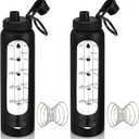 LemonRoad 2 Pack 34 oz/1 L Large Protein Shaker Glass Bottle with 304SS Mixing Ball, Shaker Cups Set for Protein Mixes Portable Powder Mixer Blender Water Bottle for Gym Workout Sports