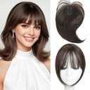 Hair Topper with Bangs Clip, 360 3D Cover Hair Toppers for Women with Thinning Hairs, 10 Inch Straight Clip in Bangs Hairs Piece for Women Daily Wear (6Q#-Chestnut Brown)