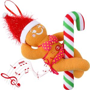Singing Christmas Ornaments, Singing Gingerbread Man Hanging Ornaments for Xmas, White Elephant Gift for Christmas Party Gift Exchange 10 inch