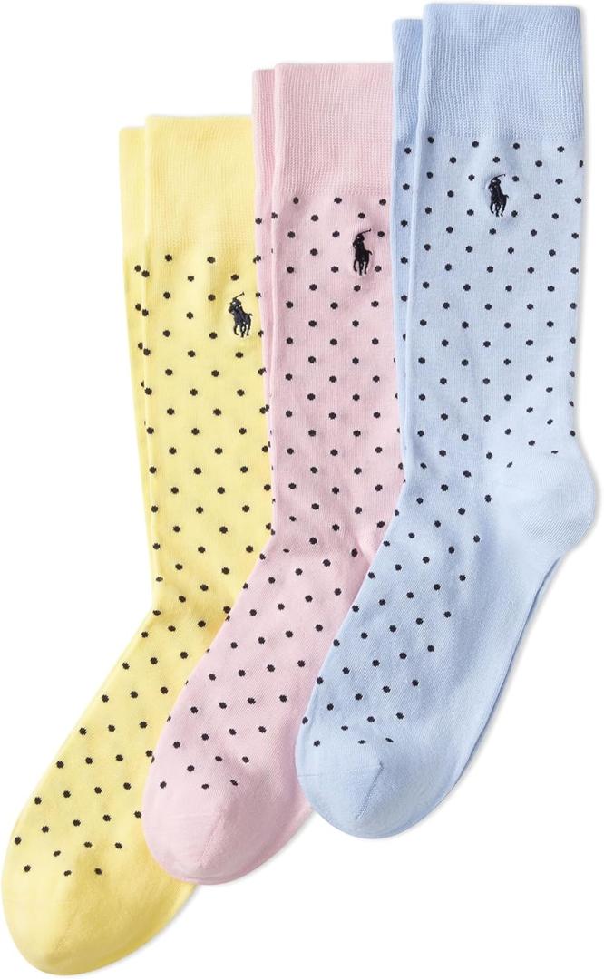 POLO RALPH LAUREN Men's Argyle Pattern Dress Crew Socks (3-Pack) (6-12.5, Powder Blue Dots)