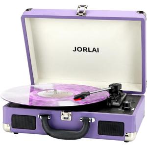 Record Player 3 Speed Vinyl with Bluetooth Vintage Turntable Built in Battery Portable Suitcase Support Aux in RCA Line Out Headphone Jack Purple