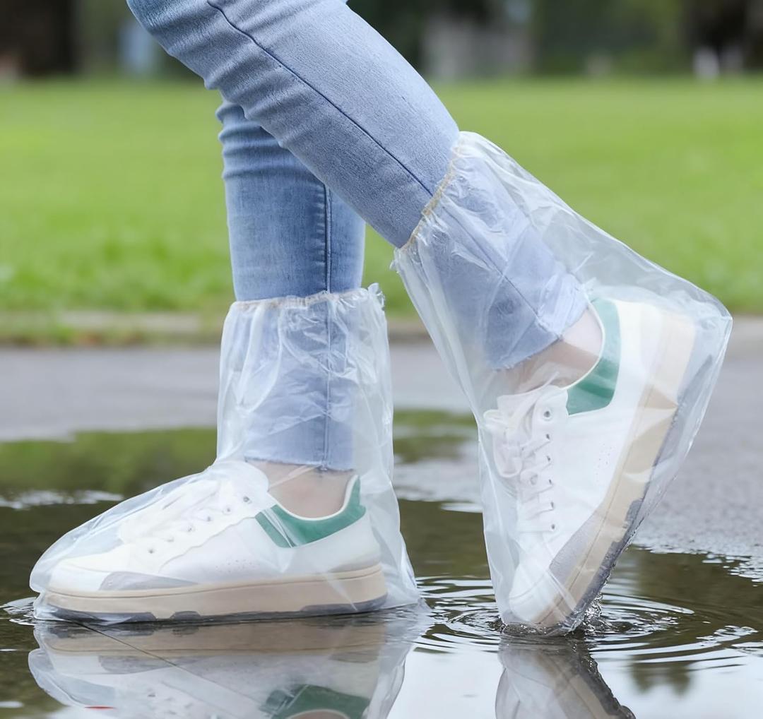 10 Pairs Waterproof Non-Slip Shoe Covers - Clear Disposable Rain Boot Protectors, Slip-On Overshoes for Outdoor Activities, Commuting & Wet Days