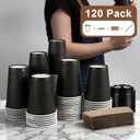 RAZCC 120 Pack 12 oz Paper Coffee Cups Set, Disposable Black Coffee Cups with Lids, Sleeves and Stirring Sticks, Fit For Cold and Hot Drinks