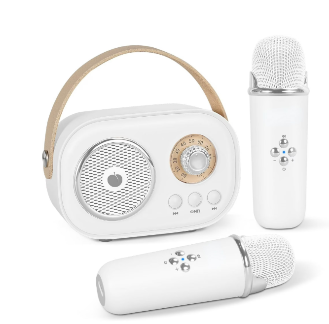 Mini Karaoke Machine for Kids&Adults,Portable Bluetooth Speaker with Wireless Microphones and Stereo Sound Enhanced Bass,Gifts for Girl 6 7 8 9 10 11 12 Years Old Clear)