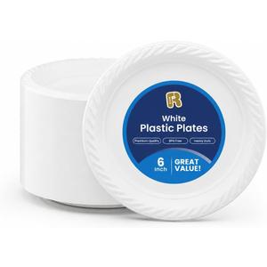 R-kay Plastic Plates Disposable - Heavy Duty White Disposable Plates - Microwavable Disposable Plastic Plates (6 Inch, 200, Count)