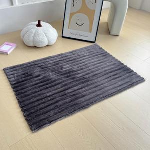 Gray Faux Fur Striped Plush Area Rug for Bedroom Living Room Sofa,3'x5' Fluffy Shaggy Rectangular Square Rug for Kids Teen Girls Room,Furry Carpet Rug for Nursery Baby Room (Grey)