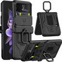 DOOTOO for Samsung Galaxy Z Flip 4 Case with Ring Holder, Magnetic Hinge Protection, Slideway Lens Camera All-Inclusive Cover for Samsung Galaxy Z Flip 4 5G 2022 (Black)