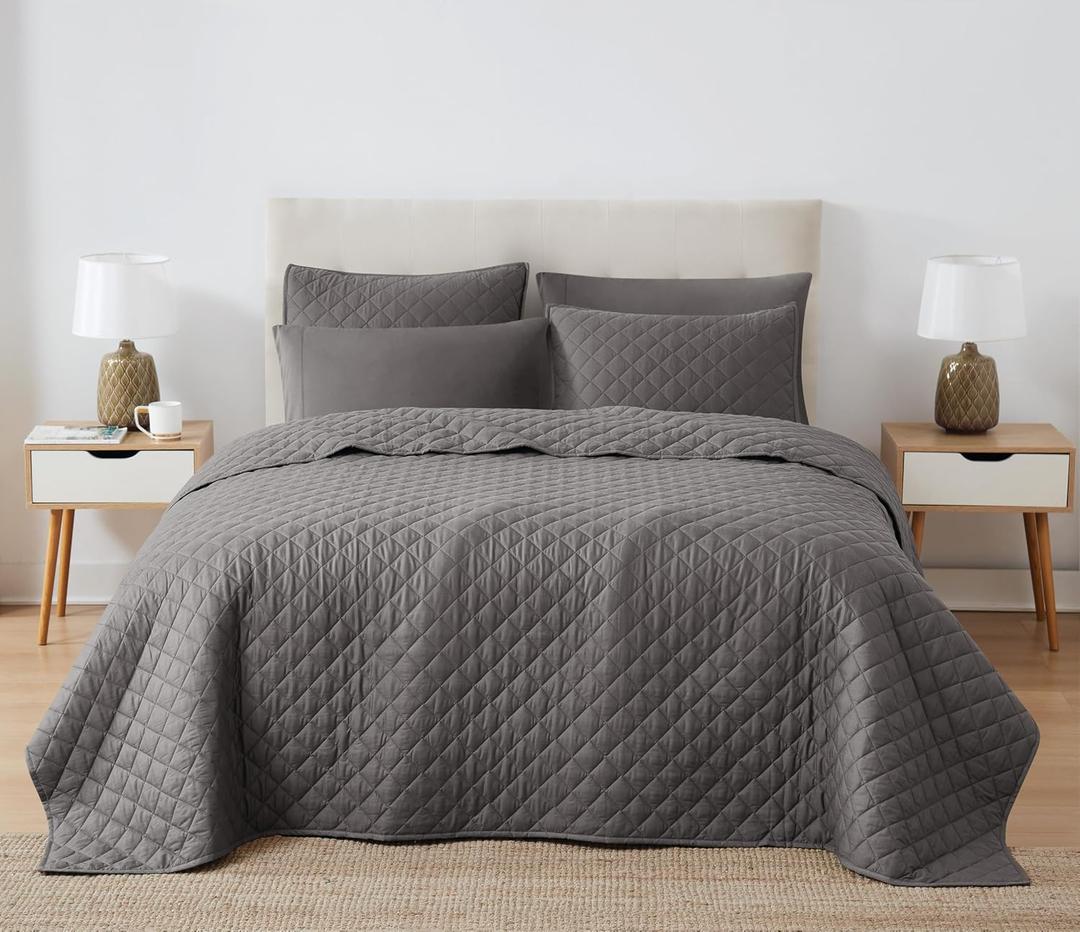Cannon Solid Oversized Percale Grey King 3 Piece Quilt Set